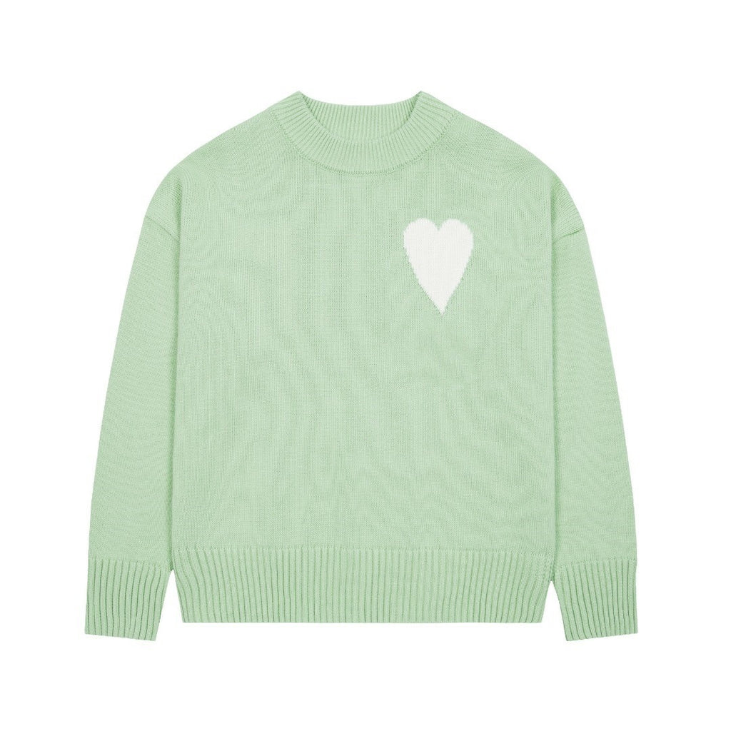 Big heart embroidered round neck sweater casual and versatile