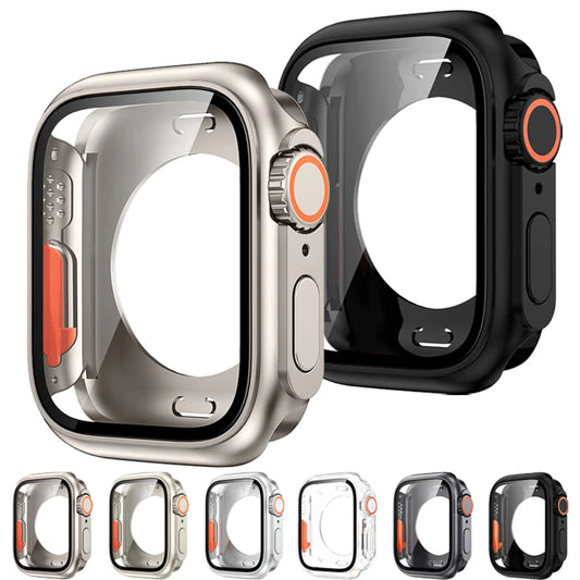 Glass+Case for Apple Watch 9 8 7 44 45MM Tempered Glass Cover for IWatch 6 SE 5 4 44MM Full Coverage Frame Screen Protector Case - CHRISTDEST GLOBAL SERVICE