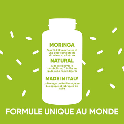 Moringa Bio | La Seule Moringa Biologique Produite En Italie | Véganes Sans Additifs | Super Antioxydant Riche En Vitamines Et Protéines Végétales | Haute Qualité  | 90 Gélules