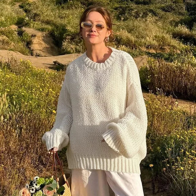 Herfst nieuwe losse en luie trui dames dunne lange mouwen pullover losse gebreide trui top