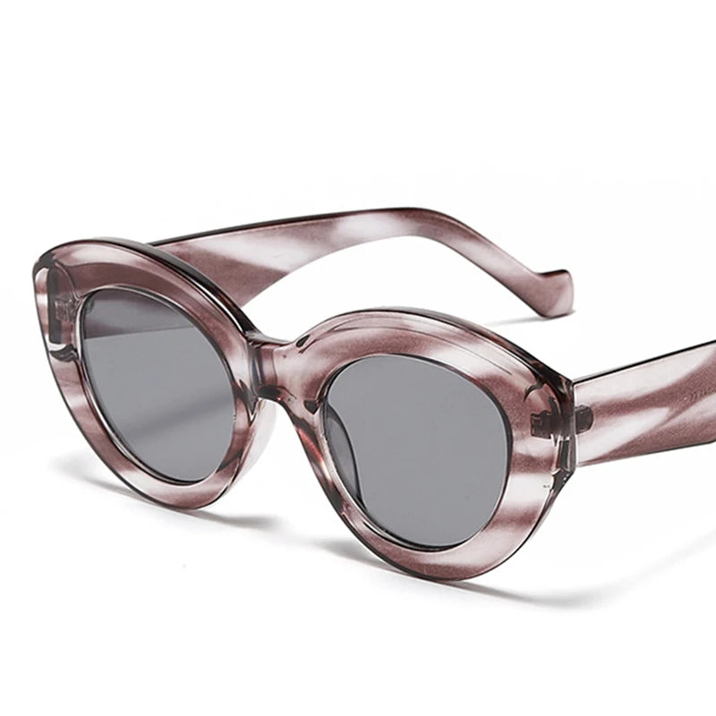 Popular Cat Eye Sunglasses Women Ins Fashion Oval Green Striped Sunglasses Lady Vintage Shades Eyewear Oculos Lunette De Soleil