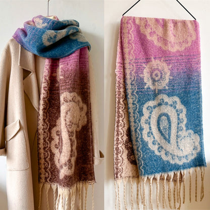 Retro Cashew Scarf Women's Imitation Cashmere Thick Neck Tassel Extended Shawl