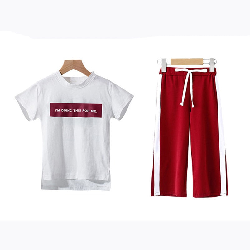 Girls Clothing Sets Summer Short Sleeve T-Shirt+Pants 2 Pcs Kids Outwear Children Clothes Suits
