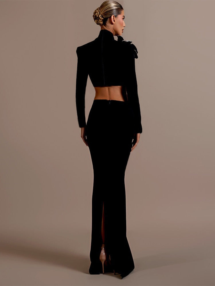 Bandage rok set lange rok tweedelig set feestjurk hoge taille zware industrie dameskleding
