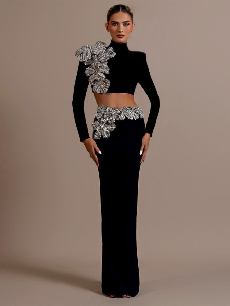 Bandage rok set lange rok tweedelig set feestjurk hoge taille zware industrie dameskleding