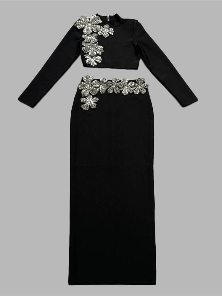 Bandage rok set lange rok tweedelig set feestjurk hoge taille zware industrie dameskleding