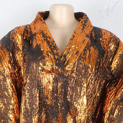 African American mother expensive custom hot gold jacquard fabric loose dress - CHRISTDEST GLOBAL SERVICE