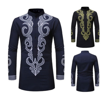 African Dashiki Robe Print Dress Shirt Men Hipster Hip Hop Casual - CHRISTDEST GLOBAL SERVICE