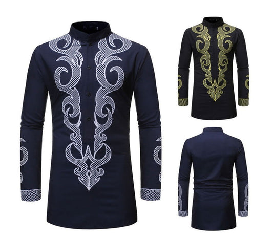 African Dashiki Robe Print Dress Shirt Men Hipster Hip Hop Casual - CHRISTDEST GLOBAL SERVICE