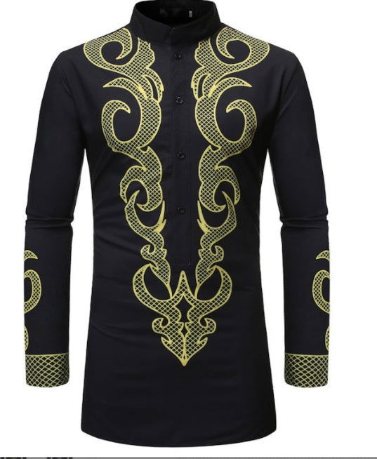African Dashiki Robe Print Dress Shirt Men Hipster Hip Hop Casual - CHRISTDEST GLOBAL SERVICE