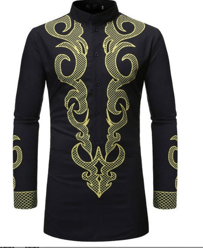 African Dashiki Robe Print Dress Shirt Men Hipster Hip Hop Casual - CHRISTDEST GLOBAL SERVICE
