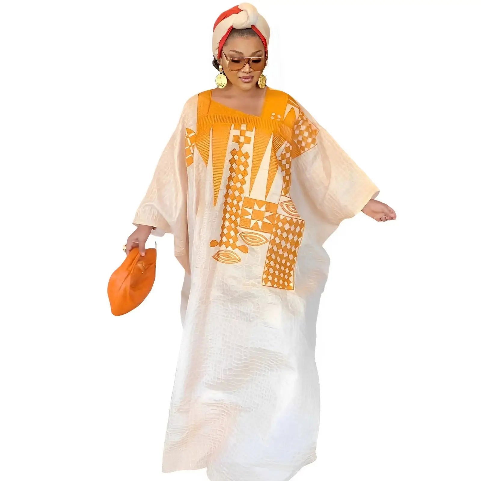 African Dress For Woman Plus Size Dress Bazin Riche Embroidery With Embroidery Floor Long Dress With Scarf - CHRISTDEST GLOBAL SERVICE
