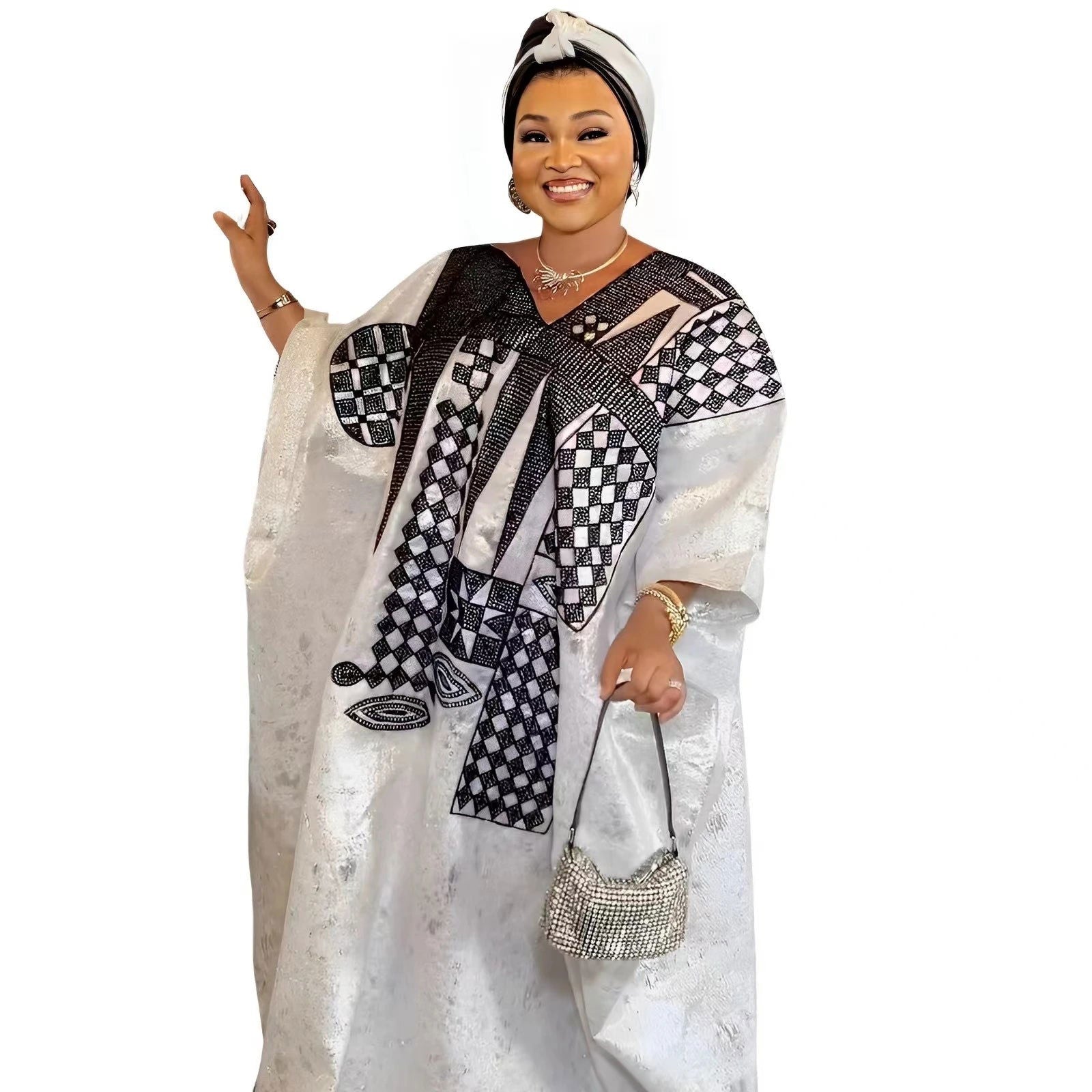 African Dress For Woman Plus Size Dress Bazin Riche Embroidery With Embroidery Floor Long Dress With Scarf - CHRISTDEST GLOBAL SERVICE