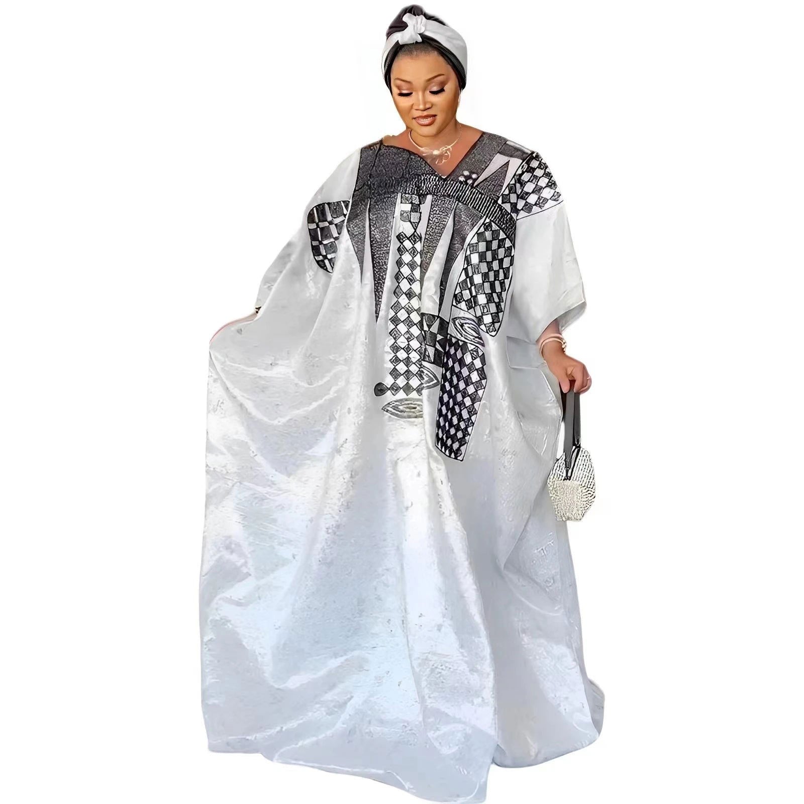 African Dress For Woman Plus Size Dress Bazin Riche Embroidery With Embroidery Floor Long Dress With Scarf - CHRISTDEST GLOBAL SERVICE
