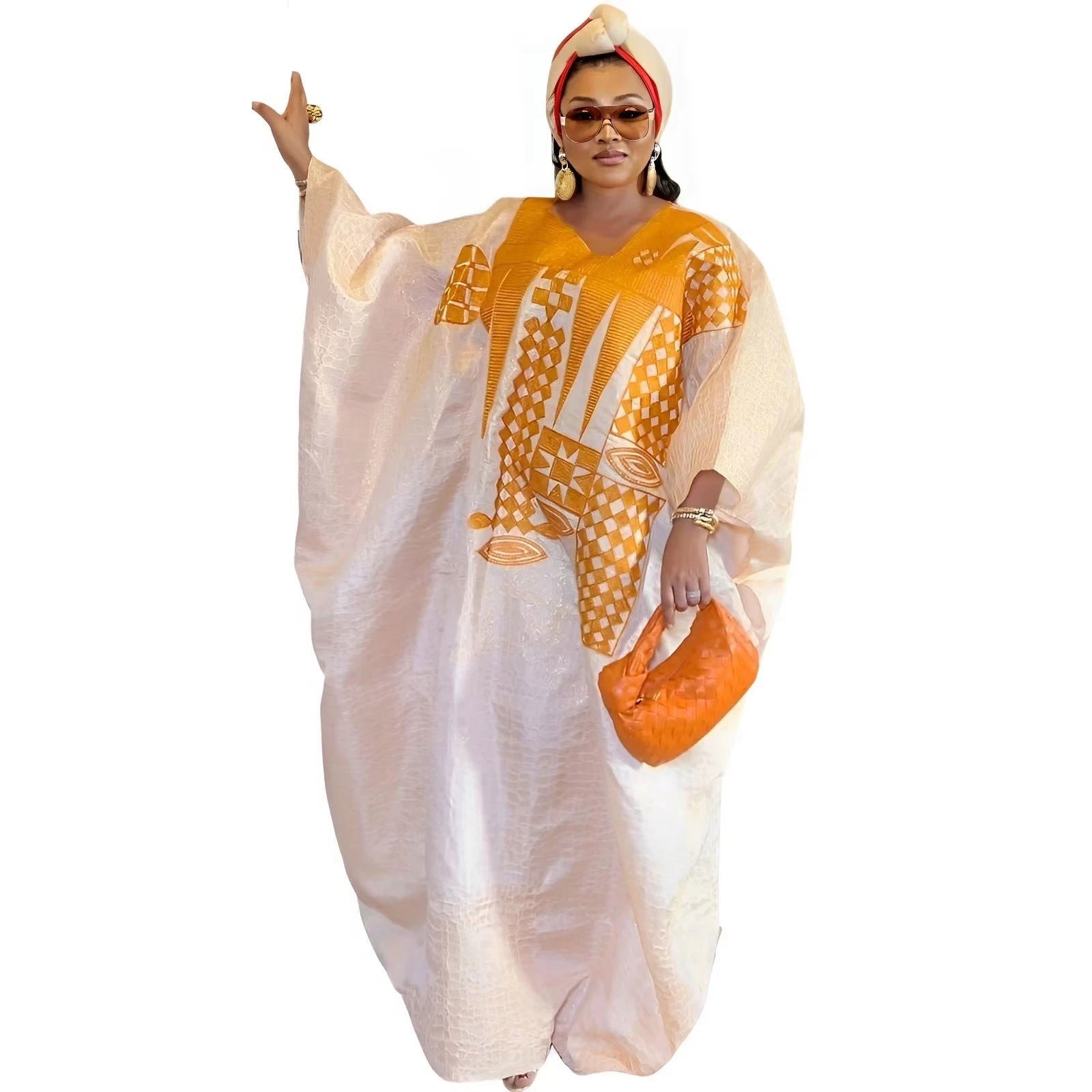 African Dress For Woman Plus Size Dress Bazin Riche Embroidery With Embroidery Floor Long Dress With Scarf - CHRISTDEST GLOBAL SERVICE
