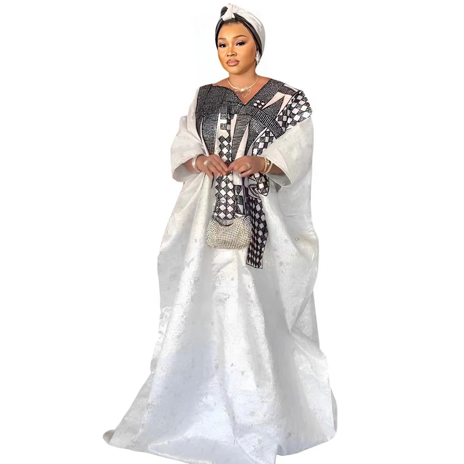 African Dress For Woman Plus Size Dress Bazin Riche Embroidery With Embroidery Floor Long Dress With Scarf - CHRISTDEST GLOBAL SERVICE