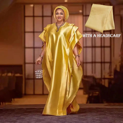 African mothers BUBU loose robe 2022 custom quality shiny fabric elegant fashion with a headscarf - CHRISTDEST GLOBAL SERVICE