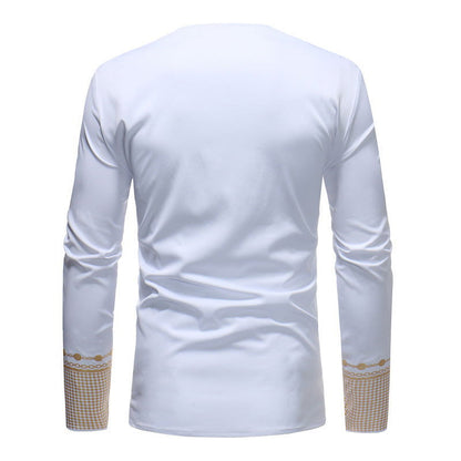 African style Print Slim V neck Pullover Long sleeved T shirt - CHRISTDEST GLOBAL SERVICE
