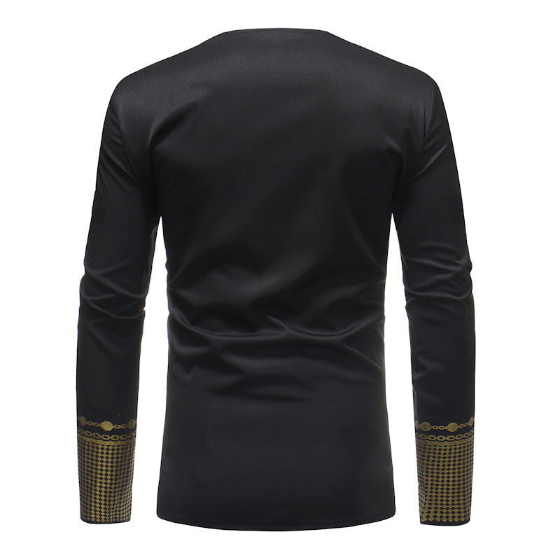 African style Print Slim V neck Pullover Long sleeved T shirt - CHRISTDEST GLOBAL SERVICE