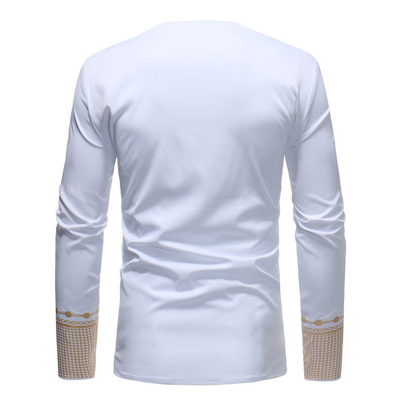 African style Print Slim V neck Pullover Long sleeved T shirt - CHRISTDEST GLOBAL SERVICE