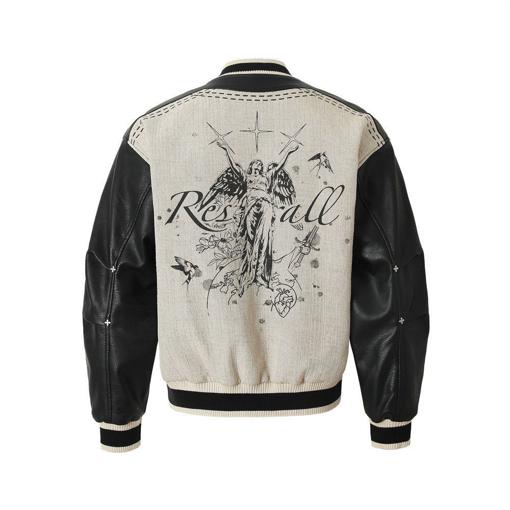 American Retro Angel Wings Statue Printed Loose Jacket Coat - CHRISTDEST GLOBAL SERVICE