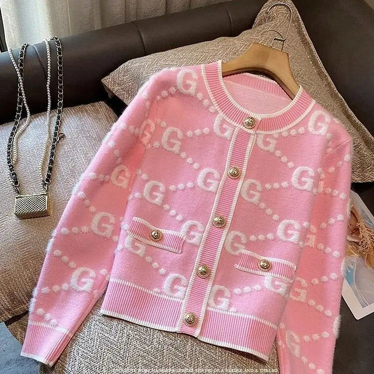Autumn Winter Sweet Buttons O-neck Sweater Femme Fashion Letter Patchwork Knitting Cardigan Fashionable Coat Top Tee Women's - CHRISTDEST GLOBAL SERVICE