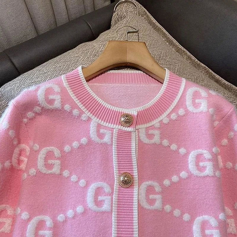 Autumn Winter Sweet Buttons O-neck Sweater Femme Fashion Letter Patchwork Knitting Cardigan Fashionable Coat Top Tee Women's - CHRISTDEST GLOBAL SERVICE