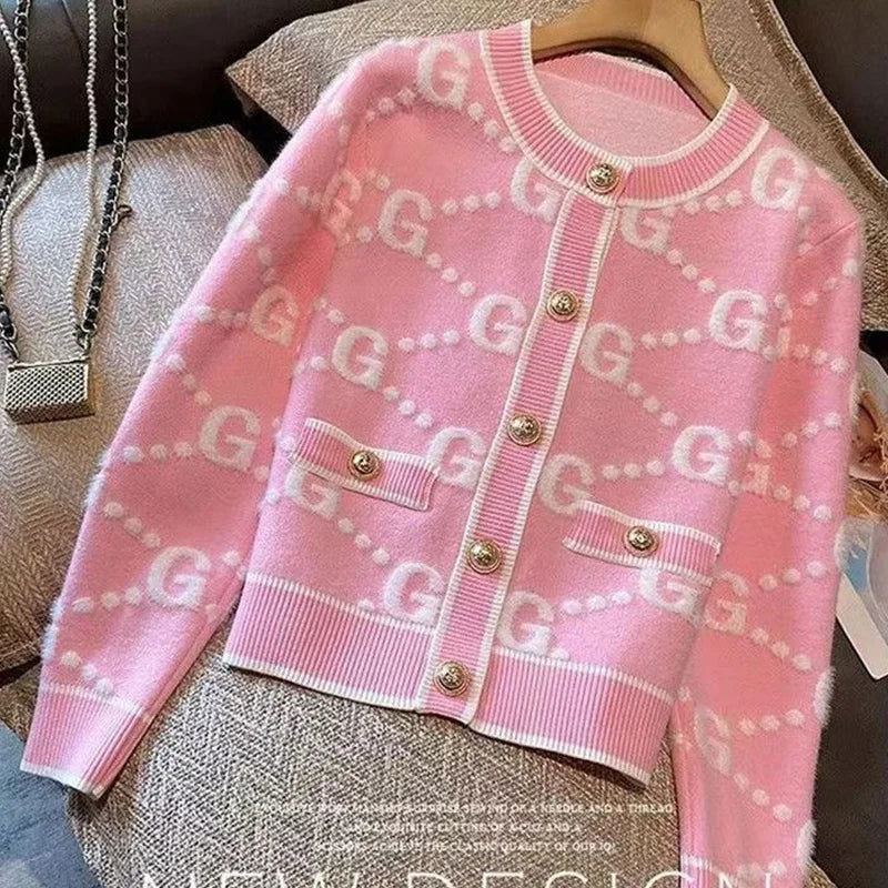 Autumn Winter Sweet Buttons O-neck Sweater Femme Fashion Letter Patchwork Knitting Cardigan Fashionable Coat Top Tee Women's - CHRISTDEST GLOBAL SERVICE