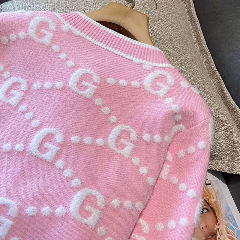 Autumn Winter Sweet Buttons O-neck Sweater Femme Fashion Letter Patchwork Knitting Cardigan Fashionable Coat Top Tee Women's - CHRISTDEST GLOBAL SERVICE