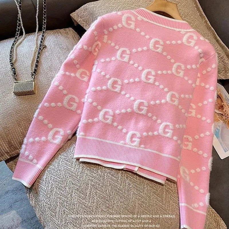 Autumn Winter Sweet Buttons O-neck Sweater Femme Fashion Letter Patchwork Knitting Cardigan Fashionable Coat Top Tee Women's - CHRISTDEST GLOBAL SERVICE