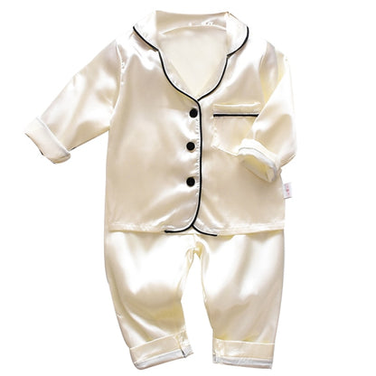 LJW Children's pajamas set Baby suit Kids Clothes Toddler Boys Girls Ice silk satin Tops Pants Set home Wear Kids pajamas