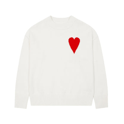 Grote hart geborduurde ronde hals trui casual en veelzijdig