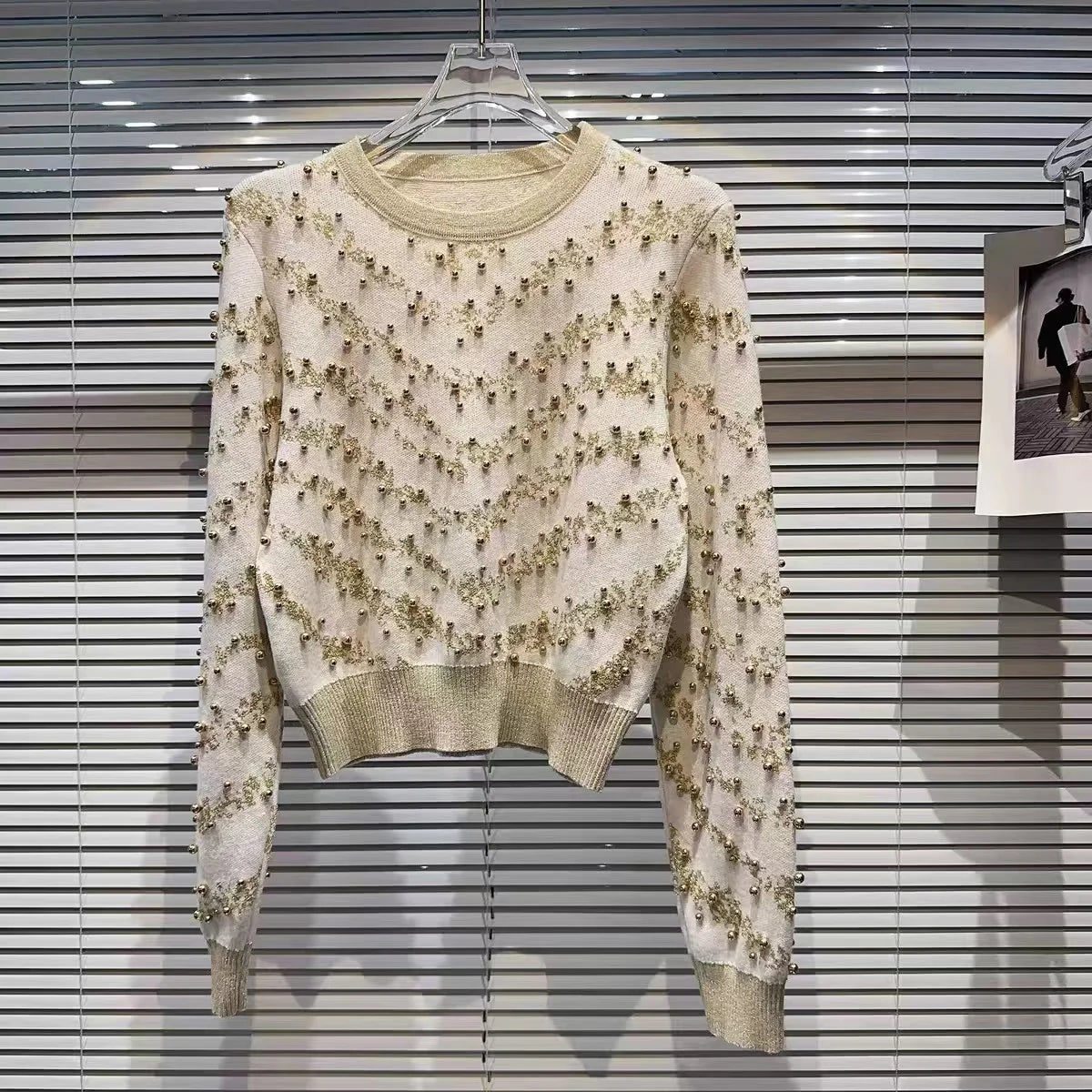 Gekralen gouden draad gebreide trui pullover dames vintage stijlvolle elegante chique tops herfst winter lange mouw o-hals truien 