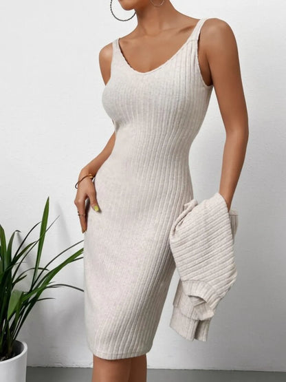 Neck Long Sleeve Top and Wide Strap Dress Set