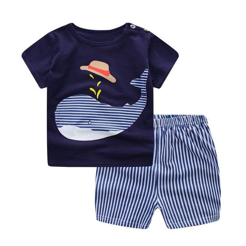 Baby Boys Clothing Sets Baseball Uniform 2pcs/Set  Baby Girls Clothes Cartoon Blue Whale Short Sleeve Infant Cotton Underwear - CHRISTDEST GLOBAL SERVICE