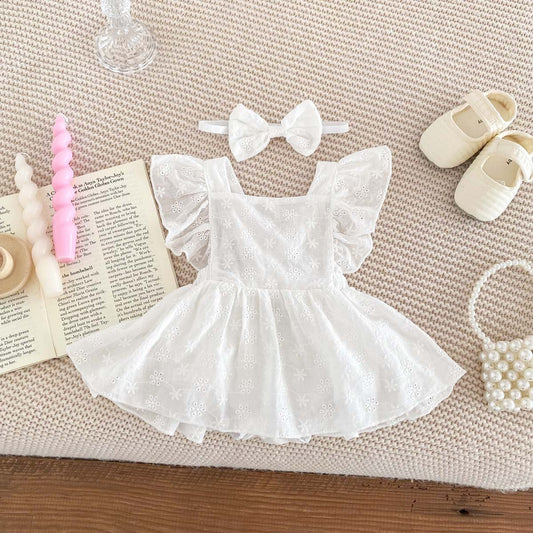Baby Girl Flounced Sleeve Lace Jumpsuit Princess Dress - CHRISTDEST GLOBAL SERVICE