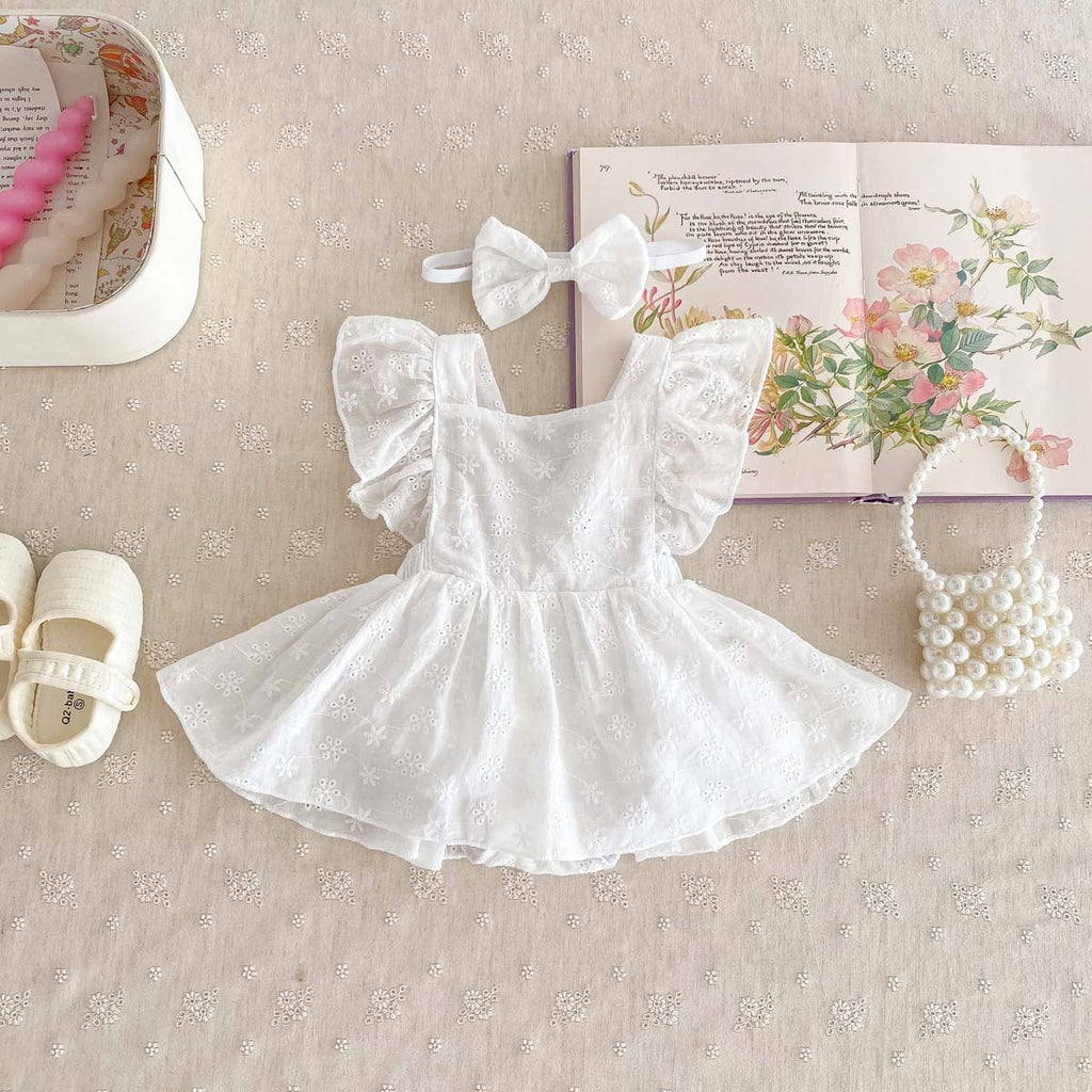 Baby Girl Flounced Sleeve Lace Jumpsuit Princess Dress - CHRISTDEST GLOBAL SERVICE