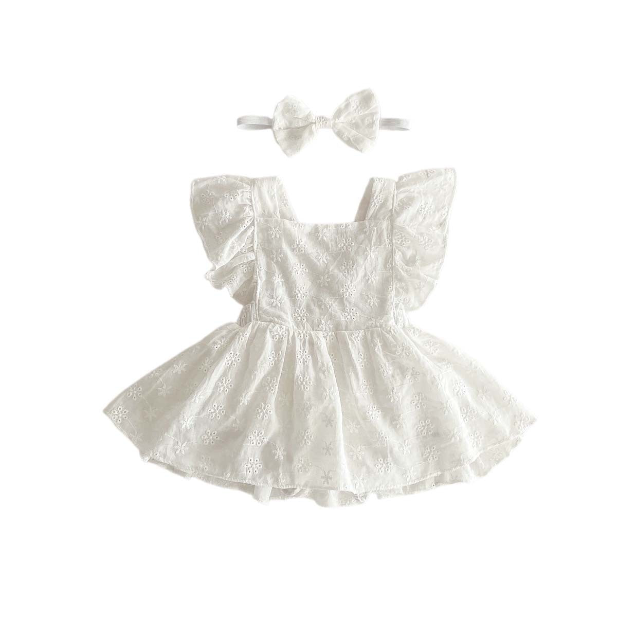Baby Girl Flounced Sleeve Lace Jumpsuit Princess Dress - CHRISTDEST GLOBAL SERVICE
