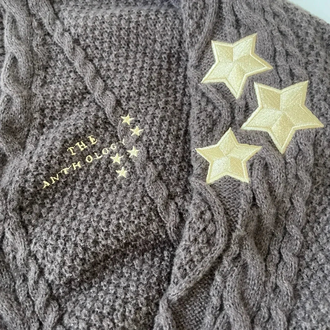 Back To School Warm Star Embroidered Loose Fit Women's Clothing Autumn Fashion Dark Brown Knitted Cardigan Women Sweater Y2k - CHRISTDEST GLOBAL SERVICE