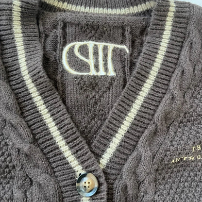 Back To School Warm Star Embroidered Loose Fit Women's Clothing Autumn Fashion Dark Brown Knitted Cardigan Women Sweater Y2k - CHRISTDEST GLOBAL SERVICE