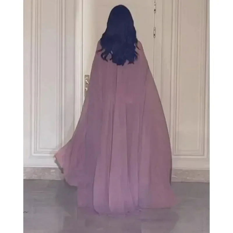 Banquet Evening Dress Two-Piece Set Outfits Y2K Cloak Sequin Chiffon Dress Women Batwing Sleeve Muslim Abaya Caftan Robe - CHRISTDEST GLOBAL SERVICE