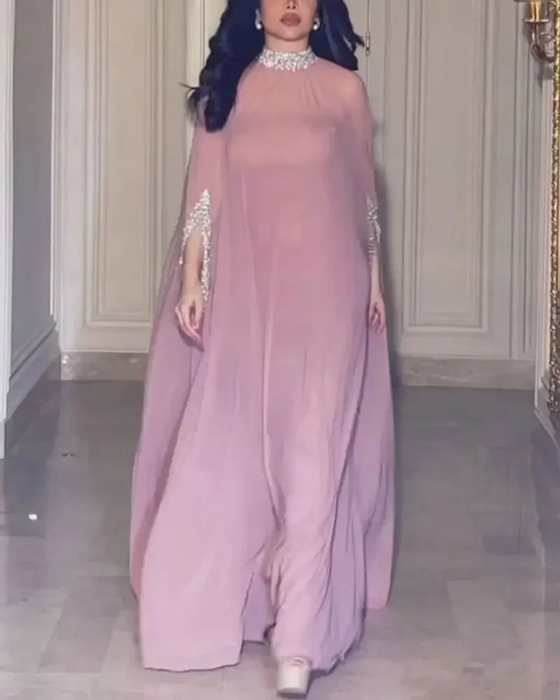 Banquet Evening Dress Two-Piece Set Outfits Y2K Cloak Sequin Chiffon Dress Women Batwing Sleeve Muslim Abaya Caftan Robe - CHRISTDEST GLOBAL SERVICE