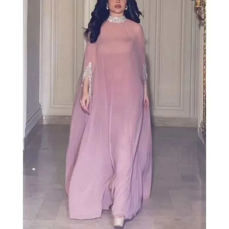 Banquet Evening Dress Two-Piece Set Outfits Y2K Cloak Sequin Chiffon Dress Women Batwing Sleeve Muslim Abaya Caftan Robe - CHRISTDEST GLOBAL SERVICE
