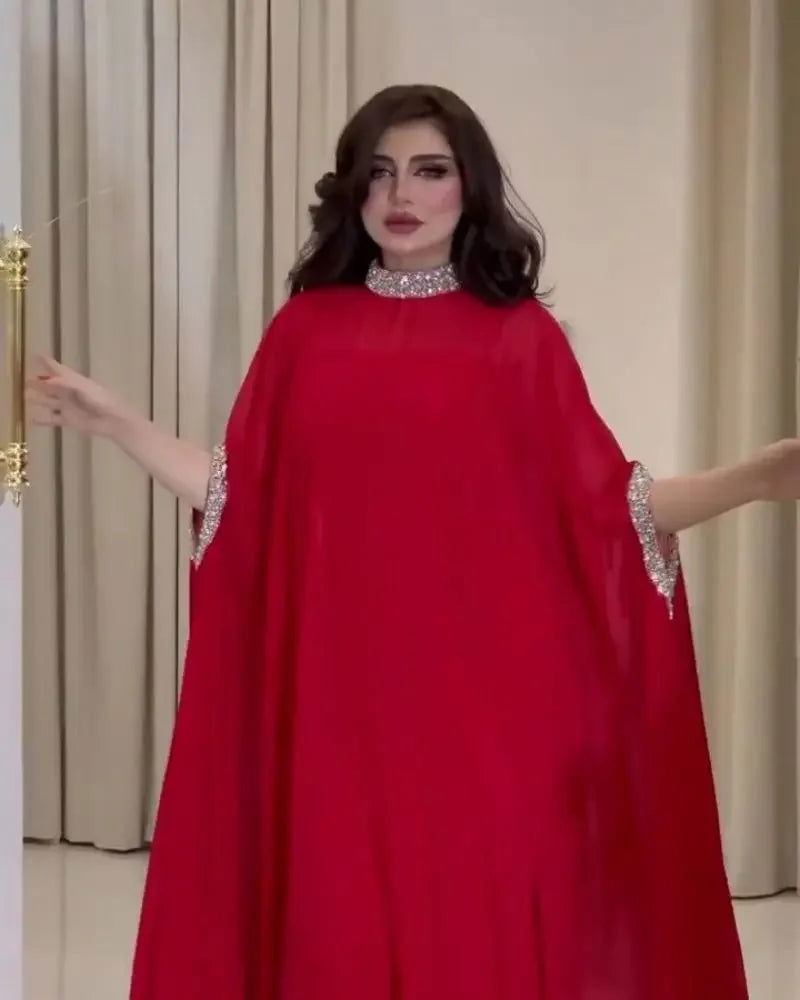 Banquet Evening Dress Two-Piece Set Outfits Y2K Cloak Sequin Chiffon Dress Women Batwing Sleeve Muslim Abaya Caftan Robe - CHRISTDEST GLOBAL SERVICE