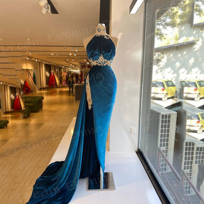 Beautiful Modern Women's Mermaid Classic Evening Dresses Pretty Halter Neck Prom Gowns High Split Beaded فساتين سهره شارون سعيد - CHRISTDEST GLOBAL SERVICE