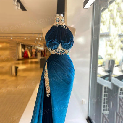 Beautiful Modern Women's Mermaid Classic Evening Dresses Pretty Halter Neck Prom Gowns High Split Beaded فساتين سهره شارون سعيد - CHRISTDEST GLOBAL SERVICE