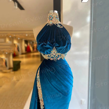 Beautiful Modern Women's Mermaid Classic Evening Dresses Pretty Halter Neck Prom Gowns High Split Beaded فساتين سهره شارون سعيد - CHRISTDEST GLOBAL SERVICE