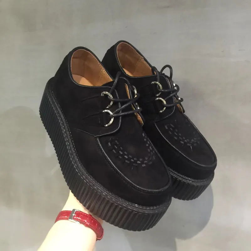 Black Harajuku Shoes Classic Lace UP High Platform Creepers Fashion Harajuku Punk Shoes Women's Casual Shoes Platform Shoes - CHRISTDEST GLOBAL SERVICE