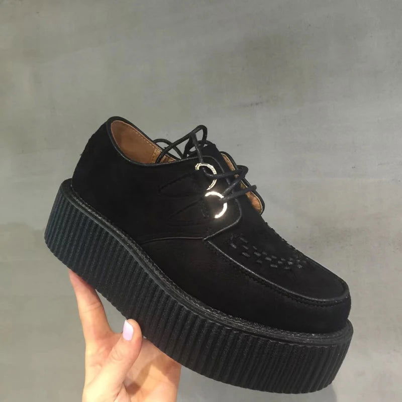 Black Harajuku Shoes Classic Lace UP High Platform Creepers Fashion Harajuku Punk Shoes Women's Casual Shoes Platform Shoes - CHRISTDEST GLOBAL SERVICE