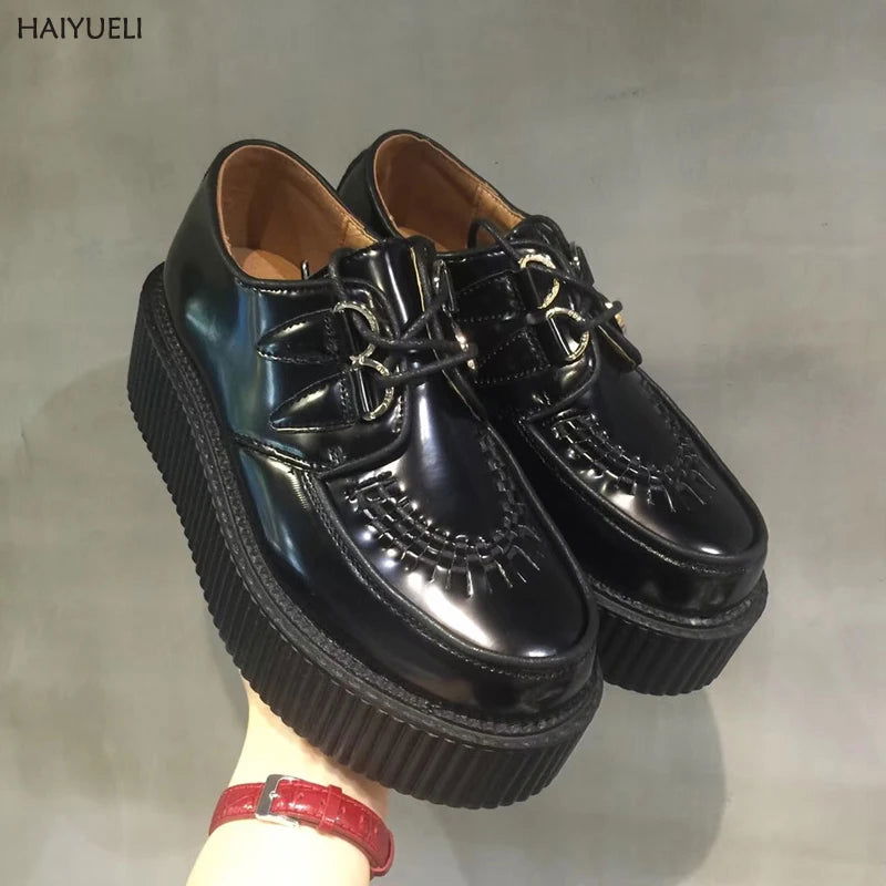 Black Harajuku Shoes Classic Lace UP High Platform Creepers Fashion Harajuku Punk Shoes Women's Casual Shoes Platform Shoes - CHRISTDEST GLOBAL SERVICE